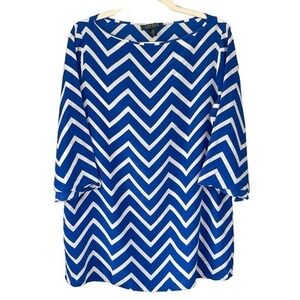 T9 Y2K VTG Lauren Ralph Lauren Blue White Chevron 100% Silk Blouse Large